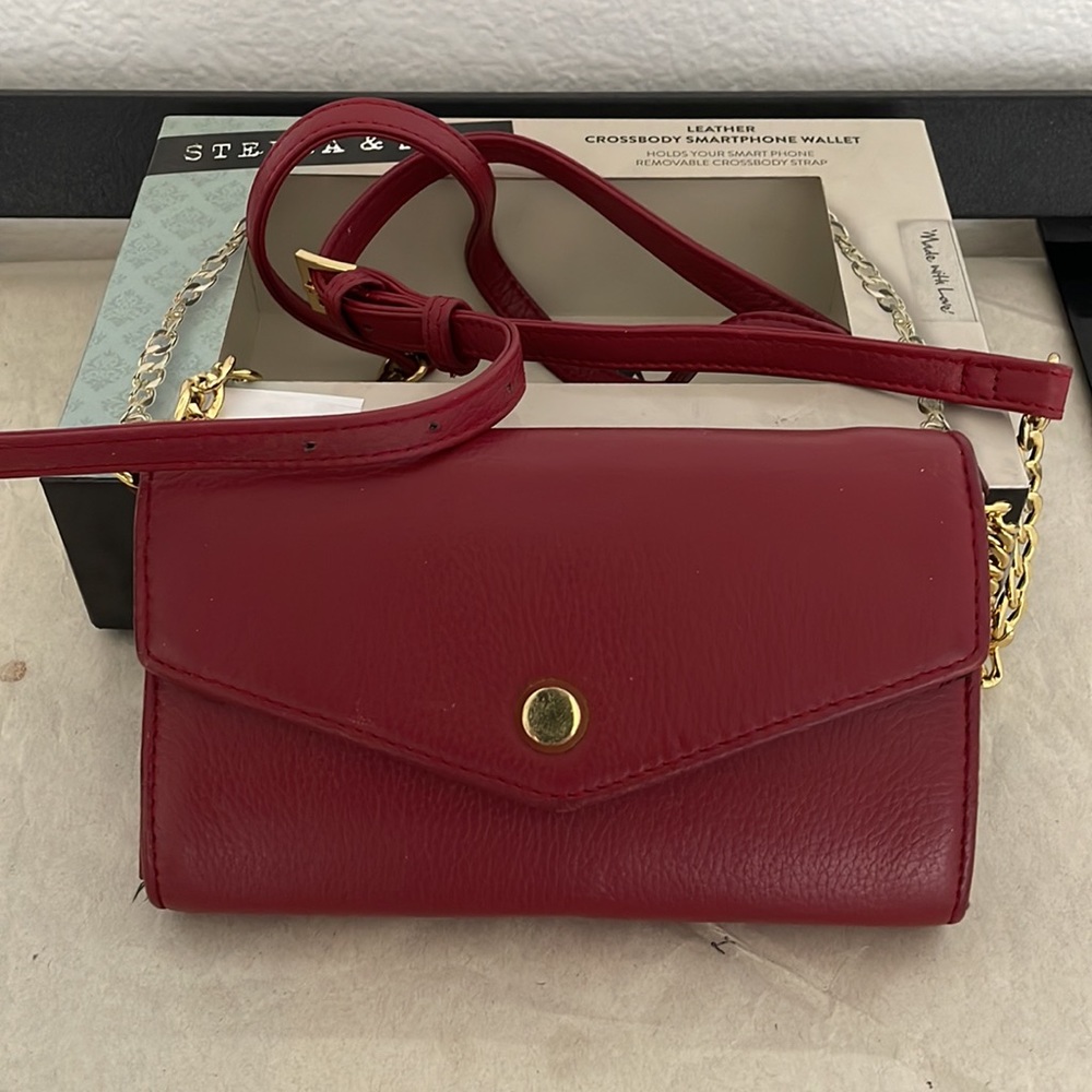 Stella & Max Leather Crossbody Bag Burgundy WT # 11245